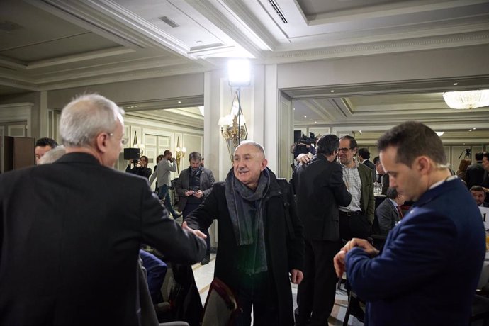 El secretario general de UGT Pepe Álvarez, a su llegada a un desayuno informativo de Europa Press, en el Hotel Rosewood Villa Magna, a 30 de enero de 2023, en Madrid (España).