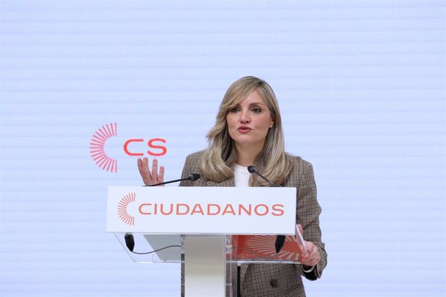 La portavoz nacional de Ciudadanos, Patricia Guasp, ofrece una rueda de prensa tras la reunión del Comité Permanente en la sede nacional de CS, a 30 de enero de 2023, en Madrid (España).