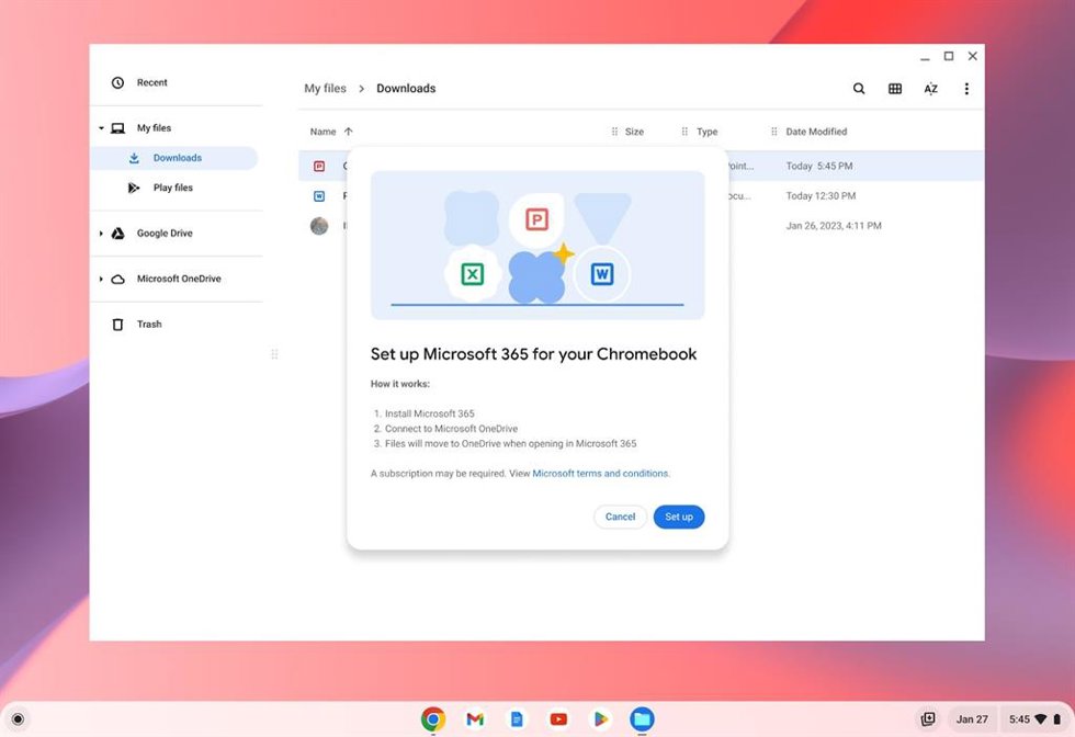 CrhomeOS permitirá configurar Microsoft 365 en los Chromebook.