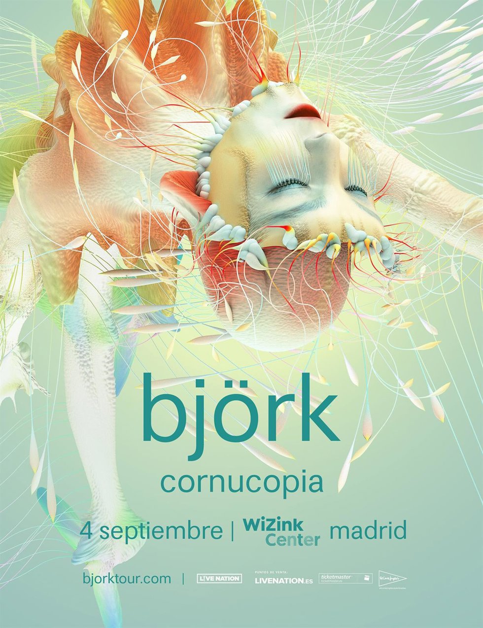 Cartel del concierto de Bjrk en el WiZink Center de Madrid.