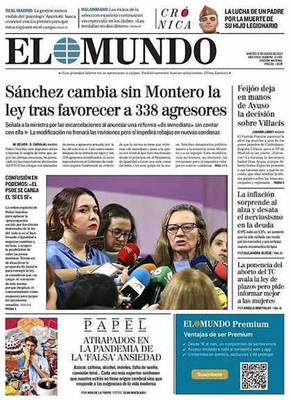 Las portadas de los periódicos del martes 31 de enero de 2023