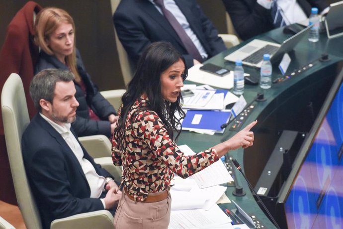 La vicealcaldesa de Madrid, Begoña Villacís, interviene durante una sesión ordinaria del Pleno Municipal del Ayuntamiento de Madrid