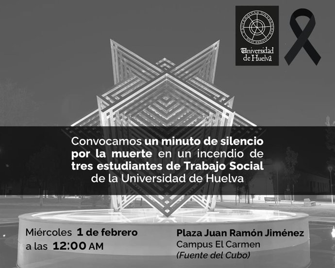 La UHU convoca un minito de silencio por los estudiantes fallecidos en el incendio de una vivienda este martes.