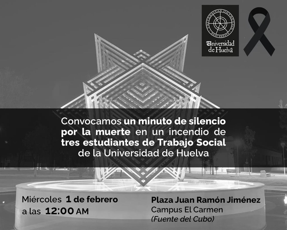 La UHU convoca un minito de silencio por los estudiantes fallecidos en el incendio de una vivienda este martes.