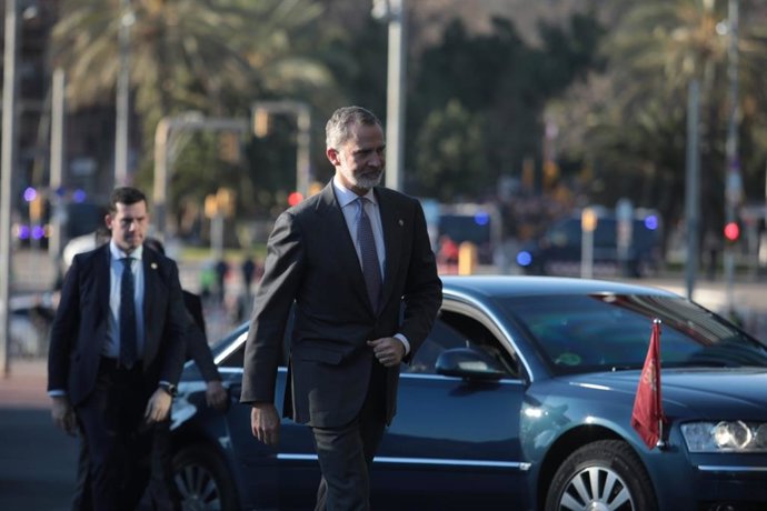 El Rey llega al Centre de Convencions Internacionals de Barcelona (CCIB)