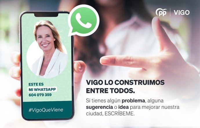 La candidata del PP a la Alcaldía activa una línea de WhatsApp para estar en contacto "directo" con los vigueses.