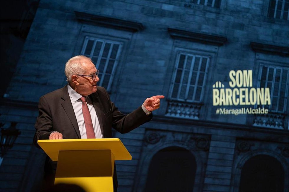 El presidente de ERC en el Ayuntamiento de Barcelona y candidato a la alcaldía en la capital catalana, Ernest Maragall, en una conferencia conjunta este martes con el presidente de la Generalitat, Pere Aragons, a 31 de enero de 2023.