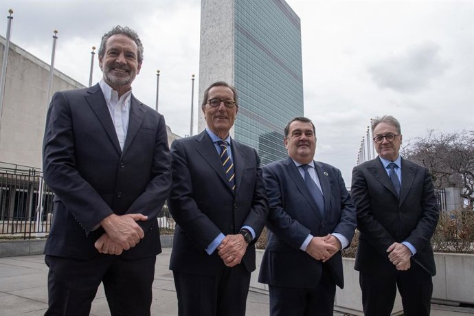 Andrés Conde, Antonio Vila Bertrán, Ernesto Gasco i Marc Simón davant l'ONU