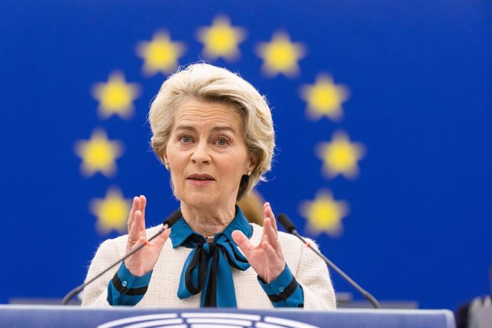 18 January 2023, France, Strasbourg: Ursula von der Leyen, President of the European Commission, speaks during a plenary session at the EU Parliament. Photo: Philipp von Ditfurth/dpa