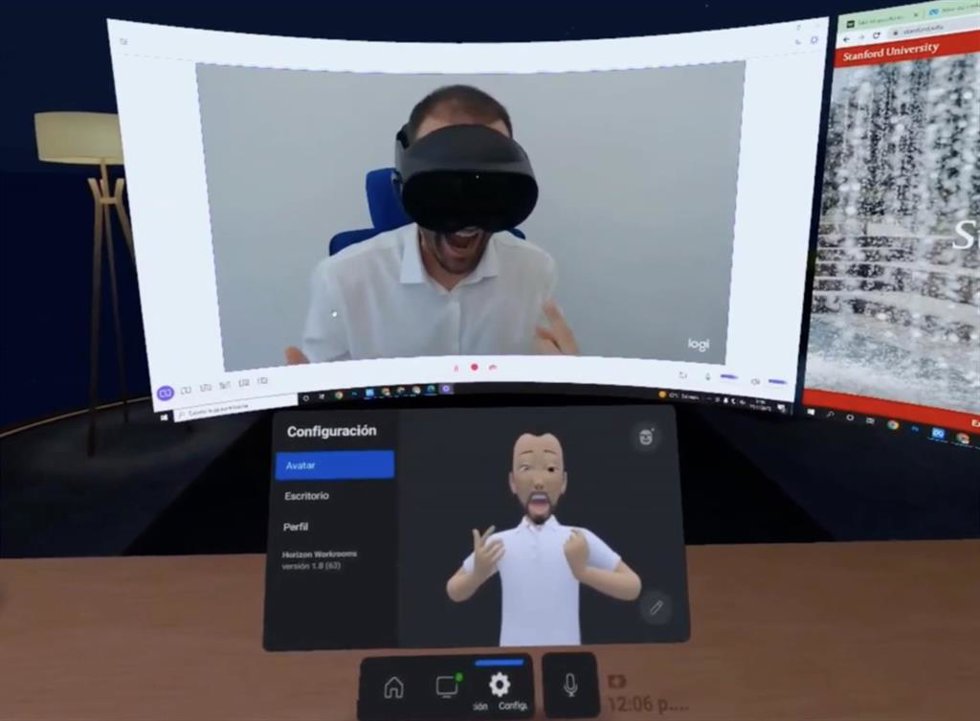 Momento de la demostración a la Universidad de Stanford, por parte de la UCAM, de la capacidad de captura de movimiento y expresión facial del avatar.