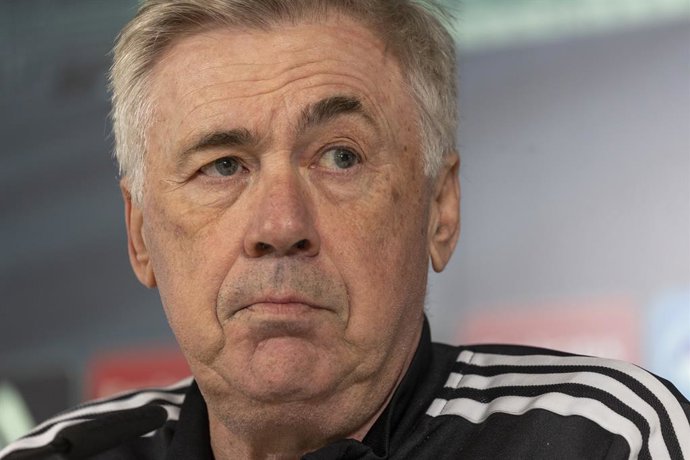 25 January 2023, Spain, Madrid: Real Madrid head coach Carlo Ancelotti holds a press conference at Valdebebas Sports City. Madrid will face Atletico Madrid in the Copa del Rey quarter final soccer match on 26 January. Photo: -/LaPresse via ZUMA Press/dpa