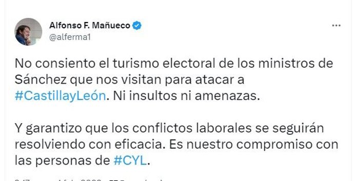 Captura del tuit publicado por Alfonso Fernández Mañueco.