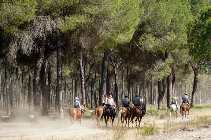 Archivo - Peregrinos a caballo camino del Rocío 01 de junio del 2022 El Rocío, (Almonte, Huelva , Andalucía)