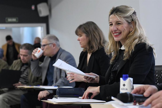 La vicepresidenta segunda del Gobierno y ministra de Trabajo y Economía Social, Yolanda Díaz, en un acto de Sumar llamado Ideas para una década progresista en la Universidad Carlos III de Madrid, a 1 de febrero de 2023, en Madrid (España). 