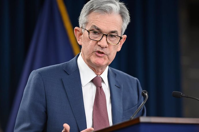 Archivo - El presidente de la Reserva Federal (Fed), Jerome Powell, en rueda de prensa.