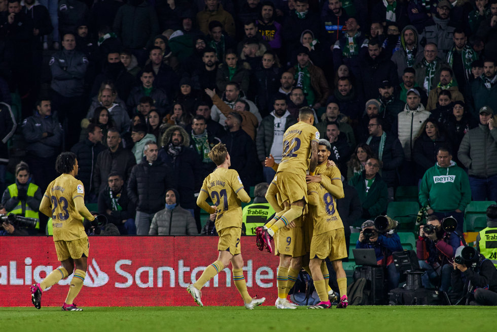 Robert Lewandowski of FC Barcelona celebrates a goal during the spanish league, La Liga Santander, football match played between Real Betis and FC Bacerlona at Benito Villamarin stadium on February 1, 2023, in Sevilla, Spain.
