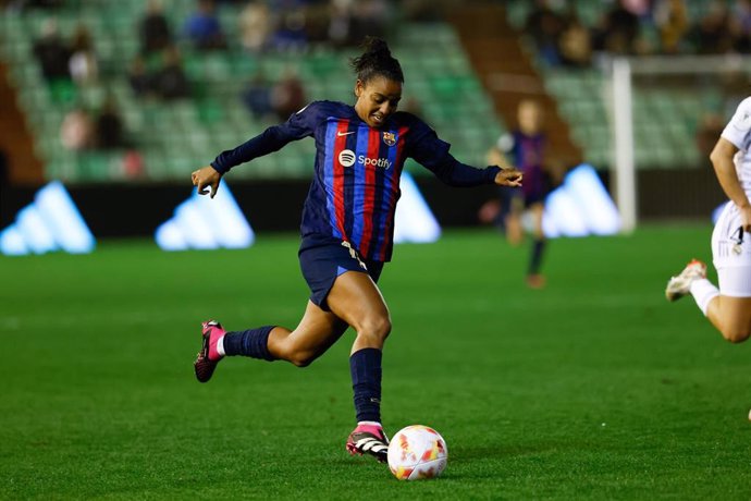 Geyse Ferreira of FC Barcelona in action during the Spanish Women Supercup, Semi Final 2, football match played between FC Barcelona and Real Madrid at Estadio Romano Jose Fouto on january 19, 2023, in Merida, Spain.