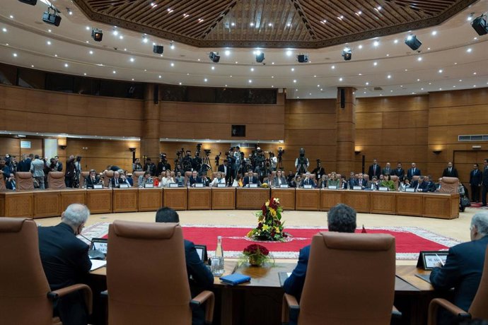 Vista general del pleno de la XII Reunión de Alto Nivel Marruecos-España, en la sede del Ministerio de Exteriores marroquí, a 2 de febrero de 2023, en Rabat (Marruecos).  