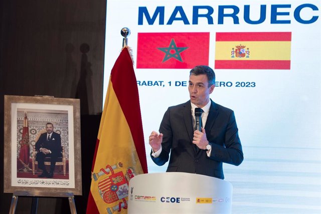 El presidente de Gobierno, Pedro Sánchez, interviene en el acto de clausura del Foro Empresarial España-Marruecos