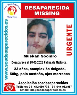 Muskan Soomro, desaparecida este sábado en Palma.