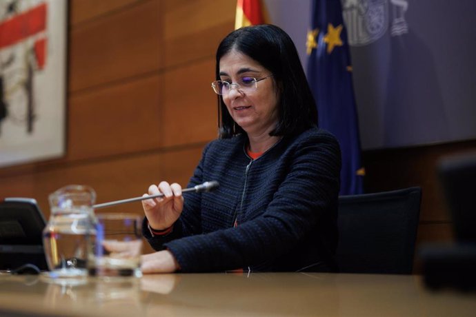La ministra de Sanidad, Carolina Darias, presenta en rueda de prensa el Balance de Actividad de la Organización Nacional de Trasplantes (ONT) en 2022, en la sede del Ministerio, a 19 de enero de 2023, en Madrid (España). 