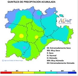 Mapa elaborado por la Aemet sobre el balance de precipitaciones en CyL en el mes de enero