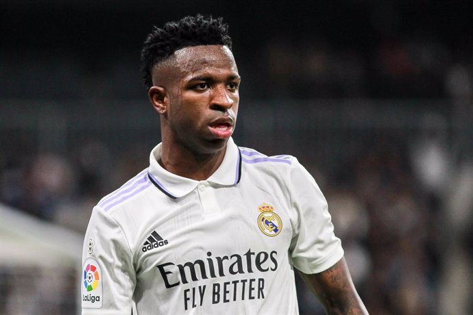 Vinicius Junior of Real Madrid looks on during the spanish league, La Liga Santander, football match played between Real Madrid and Valencia CF at Santiago Bernabeu stadium on february 02, 2023, in Madrid, Spain.