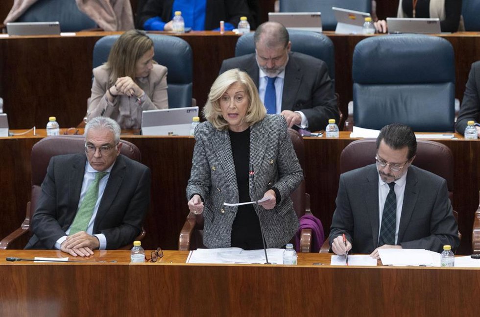 La consejera de Familia, Juventud y Política Social, Maria Concepción Dancausa Treviño, interviene durante un pleno en la Asamblea de Madrid, a 2 de febrero de 2023, en Madrid (España).