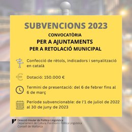Cartel de la convocatoria de ayudas para la rotulación municipal en catalán.