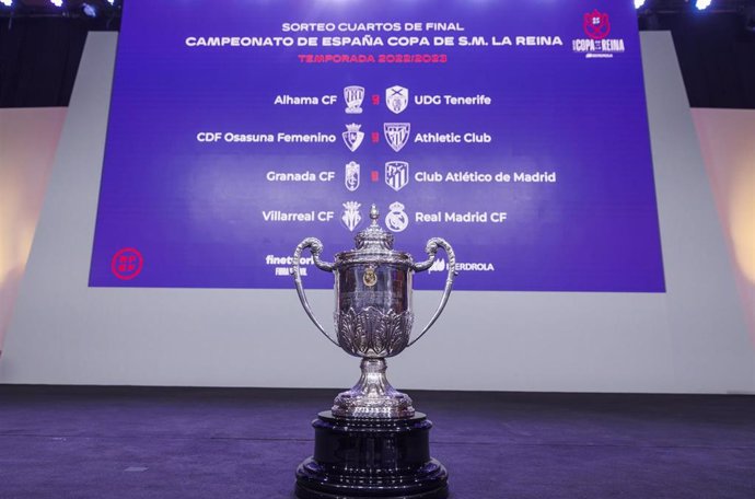 Imagen del sorteo de cuartos de final y del trofeo de la Copa de la Reina 2022-2023