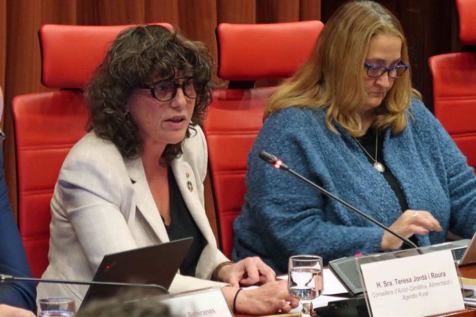 La consellera de Acción Climática, Alimentación y Agenda Rural de la Generalitat, Teresa Jord, este viernes en la comisión de Acción Climática del Parlament.