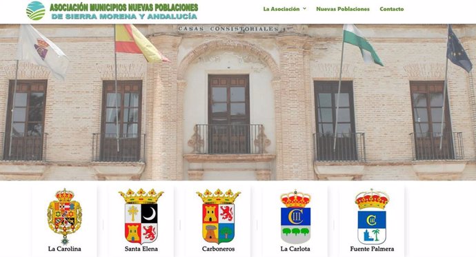Imagen de la web oficial de la Asociación de los Municipios de las Nuevas Poblaciones de Sierra Morena y Andalucía, ya operativa.