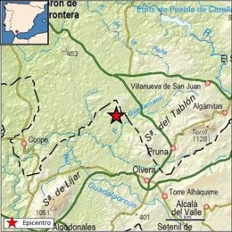Mapa del terremoto registrado en Olvera