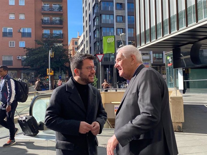 El President de la Generalitat, Pere Aragons, junto al alcaldable de ERC en Barcelona, Ernest Maragall