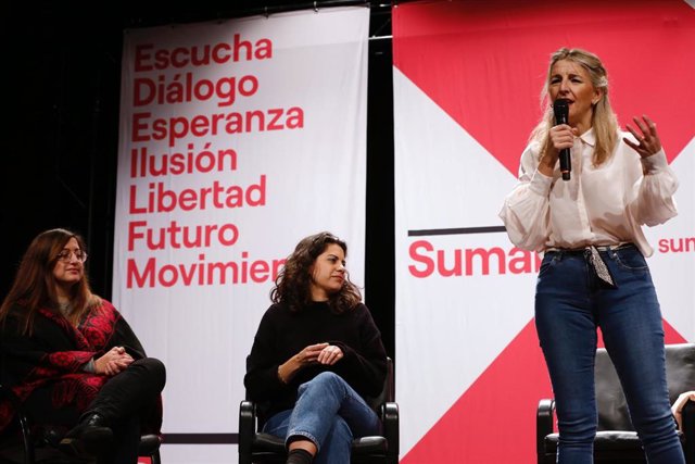 La vicepresidenta del gobierno Yolanda Díaz en un acto de Sumar más en la sala Fundoos de Valladolid