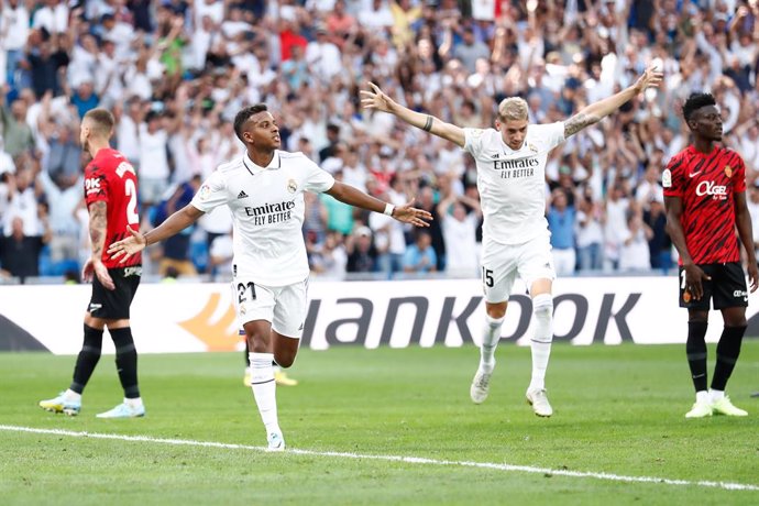 Archivo - Rodrygo Goes of Real Madrid celebrates a goal during the Spanish League, La Liga Santander, football match played between Real Madrid and RCD Mallorca at Santiago Bernabeu stadium on September 11, 2022 in Madrid, Spain.