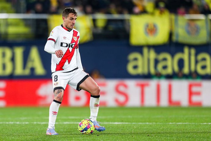 Oscar Trejo  of Rayo Vallecano in action during the Santander League match between Villareal CF and Rayo Vallecano at the La Ceramica Stadium on January 30, 2023, in Castellon, Spain.