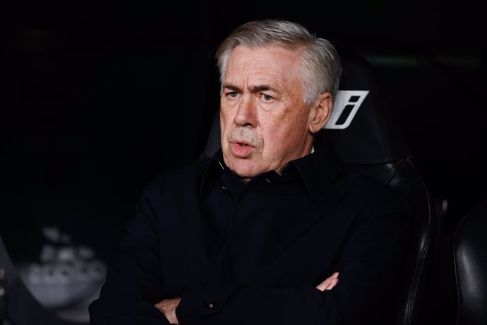 Carlo Ancelotti, head coach of Real Madrid, looks on during the spanish league, La Liga Santnader, football match played between Real Madrid and Real Sociedad at Santiago Bernabeu stadium on January 29, 2023, in Madrid, Spain.