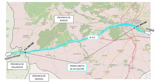 Formalizado el contrato de 6,4 millones de euros para las obras de la N-122 a su paso por Aranda (Burgos).