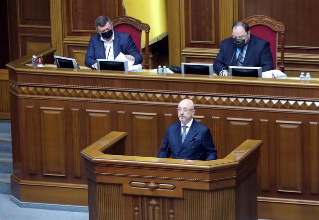Archivo - Oleksi Reznikov, ministro de Defensa, habla ante el Parlamento de Ucrania