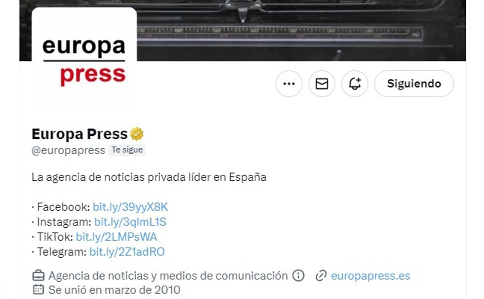 Perfil de Europa Press verificado con la insignia dorada