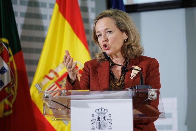 La vicepresidenta primera y ministra de Asuntos Económicos y Transformación Digital, Nadia Calviño, interviene en el evento 'Economic priorities for Europe in 2023', a 6 de febrero de 2023, en Madrid (España). Durante el debate, han conversado sobre los