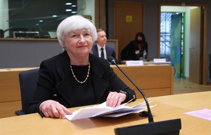 Archivo - HANDOUT - 12 July 2021, Belgium, Brussels: Janet Yellen, United States Secretary of the Treasury, attends a meeting of the Eurogroup Finance Ministers. Photo: Zucchi-Enzo/EU Council /dpa - ATTENTION: editorial use only and only if the credit m