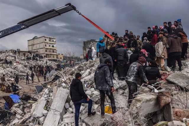 Edificios destruidos en Harem, Siria, como consecuencia de los temblores registrados también en Turquía