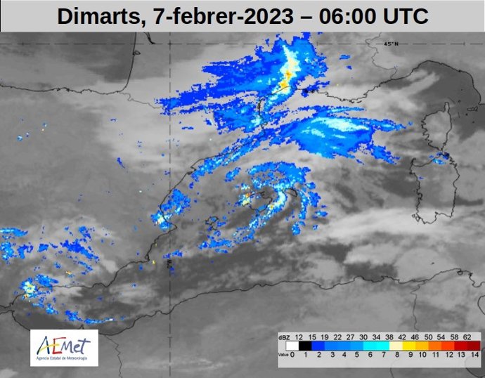 Borrasca Isaak sobre Baleares el 7 de febrero