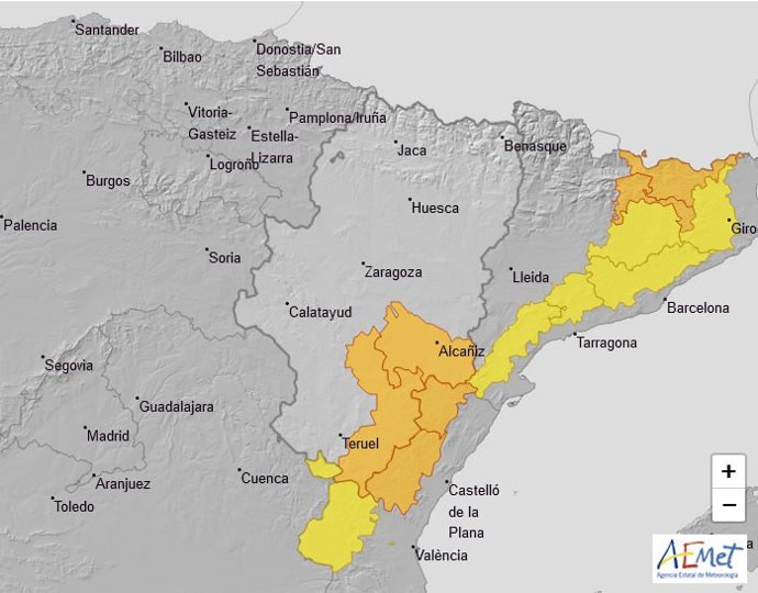 Aviso naranja por nevadas para este martes en las comarcas turolenses de Gúdar, Maestrazgo y Bajo Aragón.