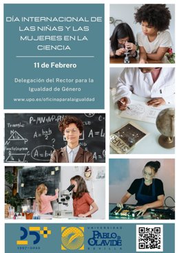 Cartel de actividades de la UPO con motivo del Día Internacional de la Niña en la Ciencia.