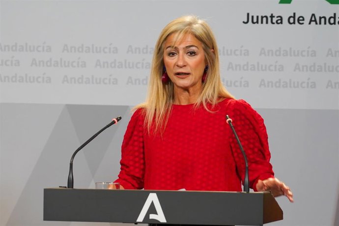 La consejera de Desarrollo Educativo y Formación Profesiona, Patricia del Pozo interviene en la rueda de prensa posterior al Consejo de Gobierno de la Junta de Andalucía. A 07 de febrero de 2023, en Sevilla (Andalucía, España).Como cada martes, el Conse