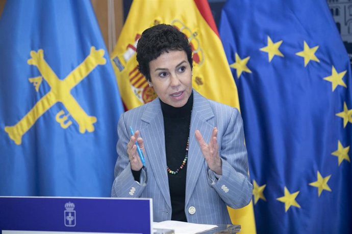 La secretaria de Estado de Transportes, Movilidad y Agenda Urbana, Isabel Pardo de Vera, comparece después de la reunión, en la sede de Presidencia, a 24 de enero de 2023, en Oviedo, Asturias (España). El objetivo del encuentro es explicar la citación e