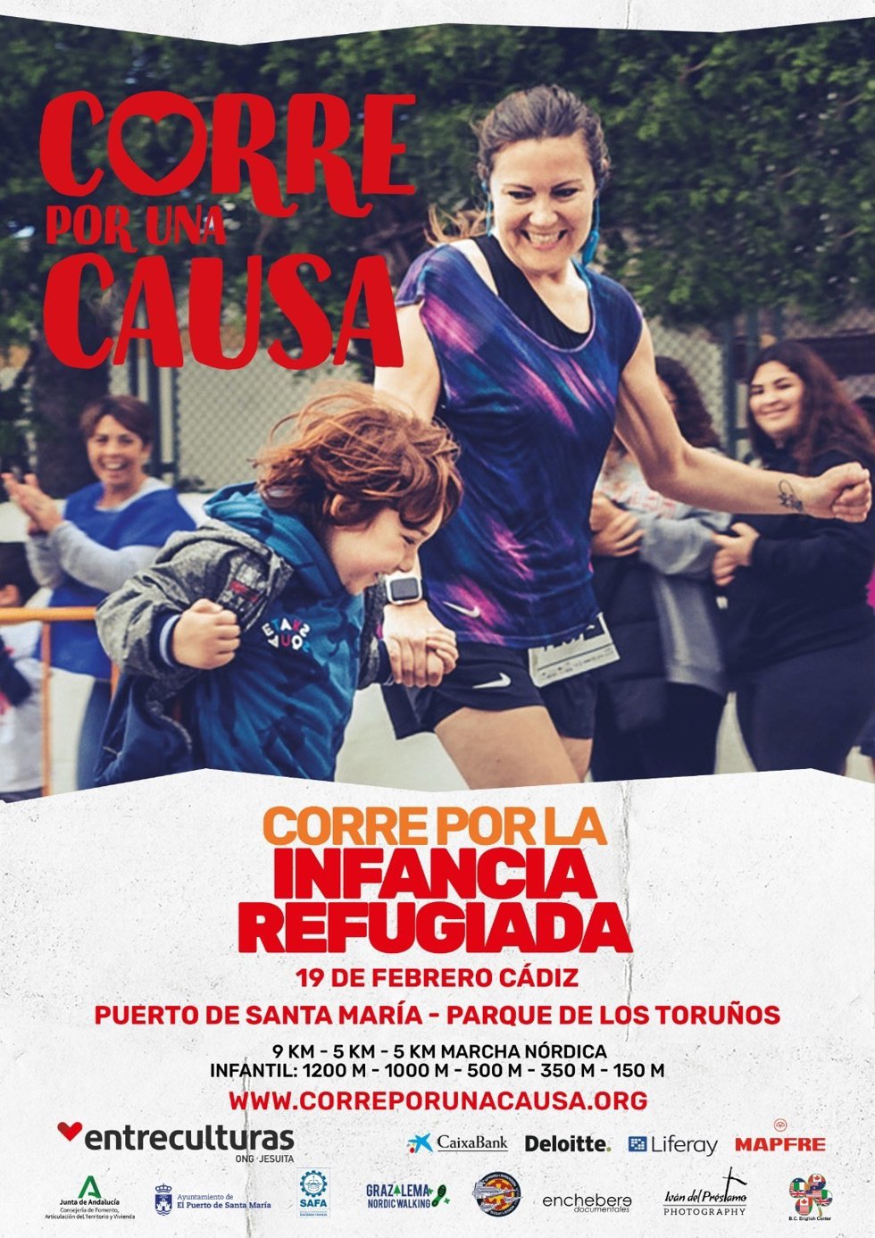 Cartel de la carrera Corre por una Causa, en el Parque de Los Toruños (Cádiz)